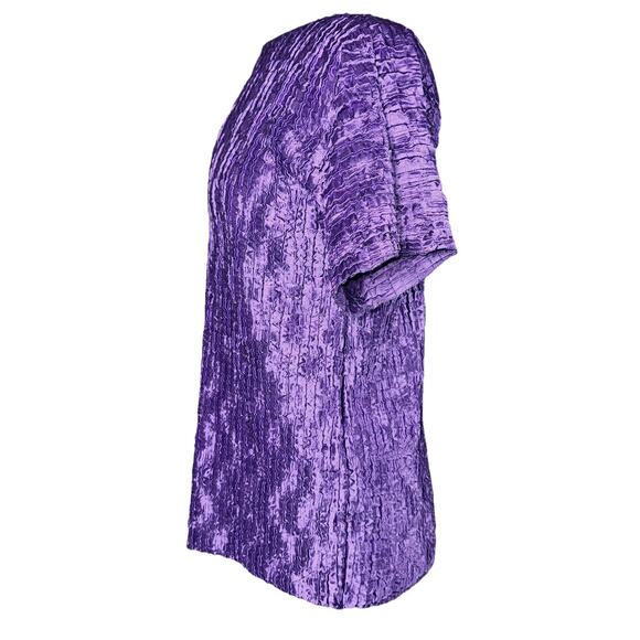 VTG Y2K Purple Crinkle Textured Top M/L Dolman Batwing Short Sleeve Blouse - Picture 3 of 5